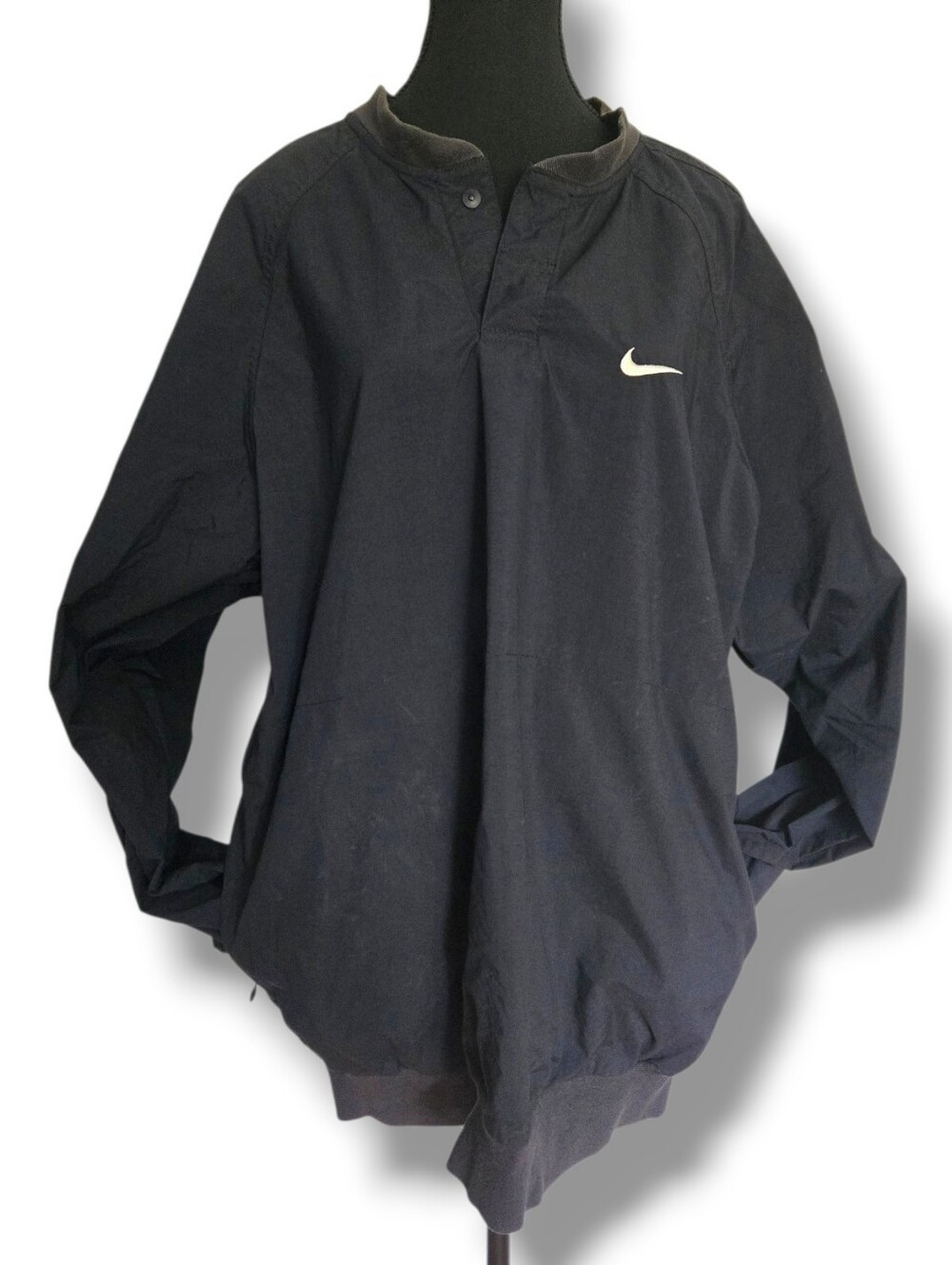 Nike Nylon Windbreaker Pullover Black Lightweight Snap Collar Jacket Men’s Large